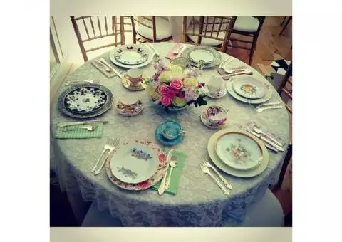 Mismatched China and Vintage Napkins-over 100 pieces!!